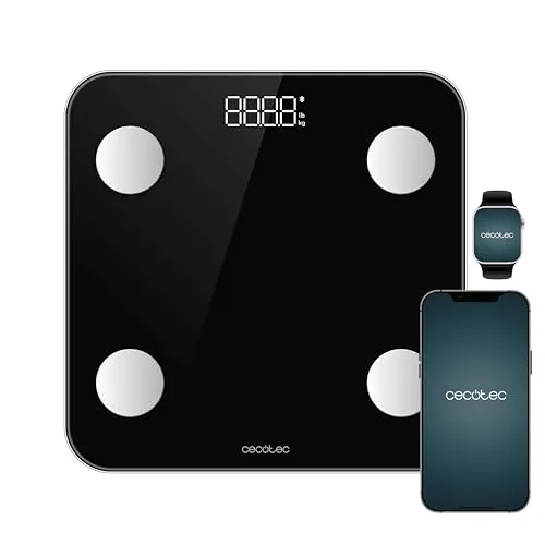 Cecotec Intelligente Badezimmerwaage mit App Surface Precision Smart, Bluetooth und 24 Parametern, Größe 30 x 30 cm, 4 Sensoren, maximale Kapazität 180 kg, batteriebetrieben