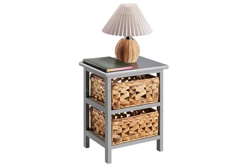 CARO-Möbel Nachtkommode ARBO - Nachtkommode aus Paulownia Holz in grau mit 2 praktischen Körben, ideal für zusätzlichen Stauraum im Schlafzimmer.