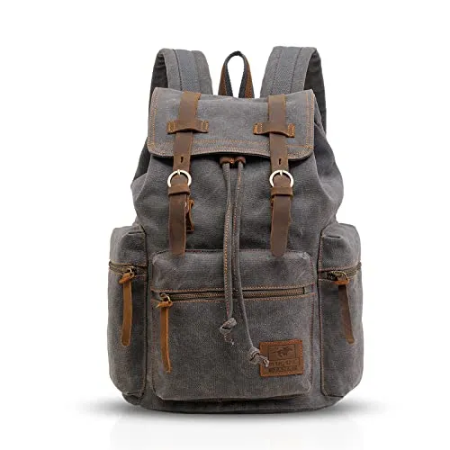 FANDARE Retro-Rucksack, 15,6 Zoll / 39,6 cm (15,6 Zoll), für Laptop, Outdoor, Reisen, Arbeit, Studenten, Wandern, Schultaschen, Daypack, grau, M, Freizeitrucksack
