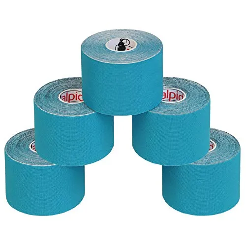 ALPIDEX 5 Rollen Kinesiologie Tape 5m x 5cm Viele Farben Anwendungsbroschüre Elastisch Wasserfest Hautfreundlich Physio Muskel Tape Set, Farbe:hellblau