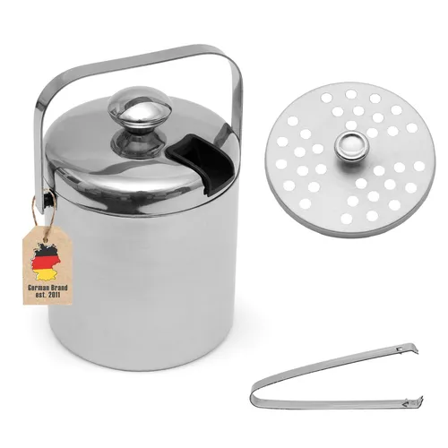 Eiskübel 4tlg. Set aus Edelstahl - Eiseimer & Weinkühler, 1.3 L mit Greifzange und Deckel – ideal für elegantes Servieren von Getränken und Eis bei Partys.