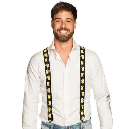 Hosenträger mit Bier Motiv Gelb Schwarz Bundhalter Bierglas Wiesn Hosenhalter