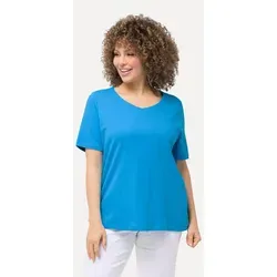 Ulla Popken T-Shirt mit doppellagiger Vorderseite in Saphirblau (58/60) - Bequemes T-Shirt mit unifarbenem Design, ideal für den Alltag. Aus 100% Baumwolle und OEKO-TEX® zertifiziert. Pflegeleicht und Maschinenwäsche geeignet.