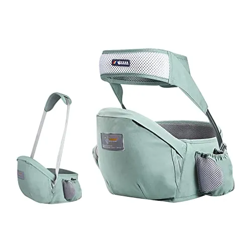 SONARIN Baby Hüftsitz,Ergonomischer Taille Hocker Baumwolle Babytrage Hipseat Hüfttrage mit Sicherheitsgurt & Einzelnem Schultergurt Multi-Position Bauchtragen für Neugeborenes Kinder(Grün)