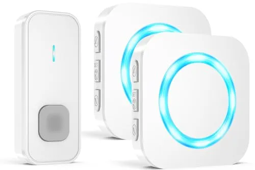 AIMAX Funkklingel mit 1 Sender und 2 Empfänger,klingel Haustür kit,400m Hohe Reichweite, IP55 Wasserdicht, 55 Klingeltöne, 5 Lautstärkestufen Mit LED-Blitz,kabellose Installation