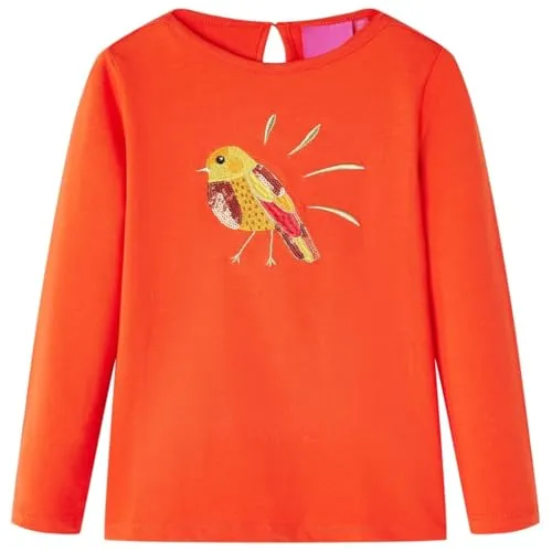 Kinder Langarmshirt mit Vogelmotiv Langarm T-Shirt Jungen Dunkelorange 140