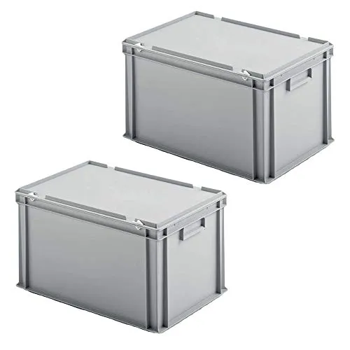 BRB 2x Eurobox mit Scharnierdeckel, LxBxH 600x400x330 mm, PP, lebensmittelecht, grau