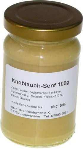 Wiedemer – würziger Knoblauchsenf aus frischer Zubereitung mit ausgewählten natürlichen veganen Zutaten – 1 Glas á 100ml Gourmet Senf für Gegrilltes, Saucen, Dips, Fleisch, Brot u.v.m.