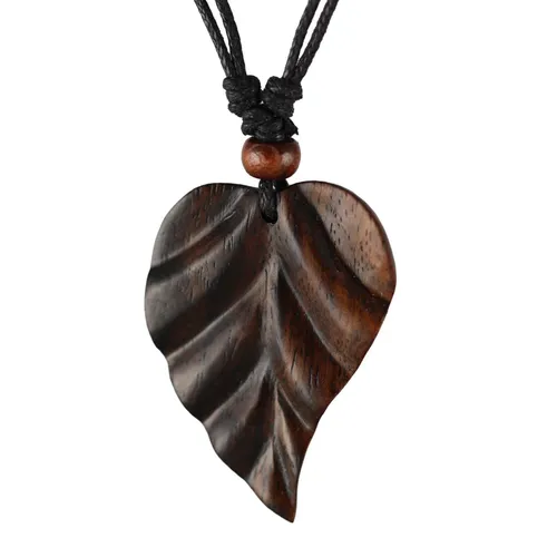 Halskette 4cm Anhänger Kette Blatt aus Holz Design Handarbeit N150s