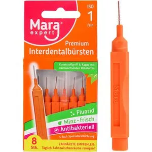 Mara-Expert Interdentalbürsten Premium Orange Minze, ISO-Gr. 1, Ø 0,45 mm, für kleine Zahnzwischenräume, 8 Stück