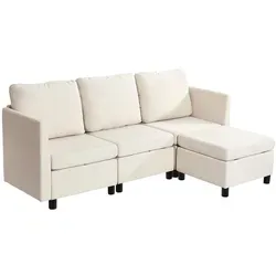 VEVOR Ecksofa Eckcouch Schlafsofa mit verstecktem Stauraum, Couch mit Ottomane & hochelastischem Schaumstoff, gepolstertes Sofa (3 Sitzer) mit Massivholzrahmen für Wohnzimmer Schlafzimmer, Beige