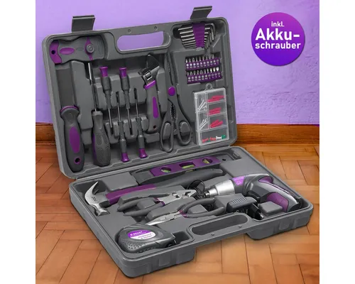 BRAST® 44-teiliges Werkzeugkoffer Set für Frauen - Praktisches Werkzeugset mit 4V Li-Ion Akkuschrauber für einfache Reparaturen und Möbelmontagen. Kompakt und stilvoll im Koffer verstaut – ideal für den Alltag!