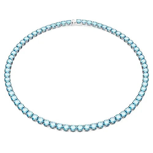 Swarovski Matrix Tennis Halskette - Damen Kette mit strahlenden Swarovski Kristallen in Blau, 41 cm lang, rhodiniert für ein elegantes Finish – das perfekte Accessoire für jeden Anlass.