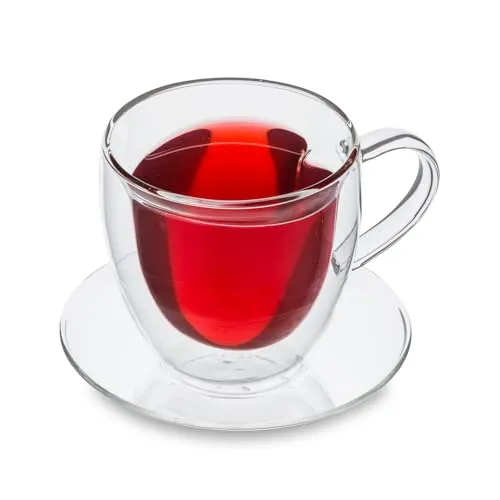 Feelino 1X Teetasse Aus Glas Doppelwandig, Teeglas In Herzform, 350Ml Doppelwandige Teegläser, Teeglas Spülmaschinenfest, Thermo-Teegläser, Tee Gläser Mit Schwebeeffekt