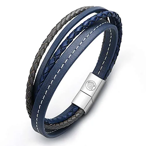 Casisto.J Lederarmband Herren Armband Herren Männer Leder Edelstahl Gravur Schwarz Braun Geflochten mit Magnet Verschluss