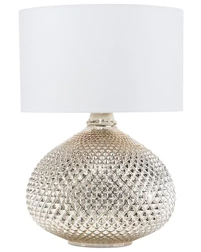 BELIANI Tischlampe Gold Glas 55 cm - Elegante Nachttischlampe in Vasenform mit goldfarbenem Glas und cremefarbenem Stoffschirm, ideal für romantische Wohnstile und sorgt für wunderschöne Lichteffekte.