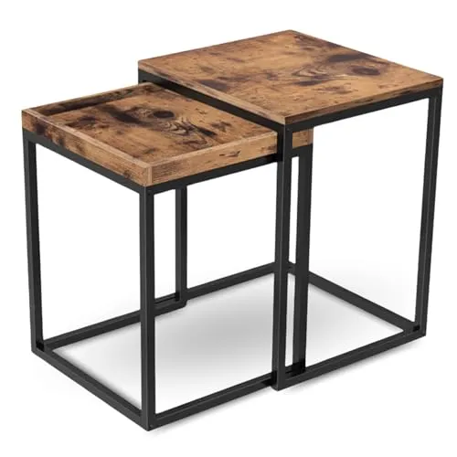 holz4home® Couchtisch 2er Set Lannies - Vintage Teetisch im Industrial-Look - Beistelltische fürs Wohnzimmer mit rustikalem Vintage-Design und stabiler Metallkonstruktion, die Ihrem Raum Charakter verleiht und gleichzeitig robust und langlebig ist.