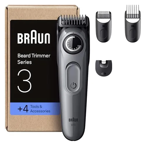Braun Barttrimmer Series 3 BT3525 - Gesichtshaartrimmer mit ultrascharfer ProBlade Klinge, 40 Längeneinstellungen und 50 Min Akkulaufzeit für präzises Trimmen und Styling nach Wunsch.