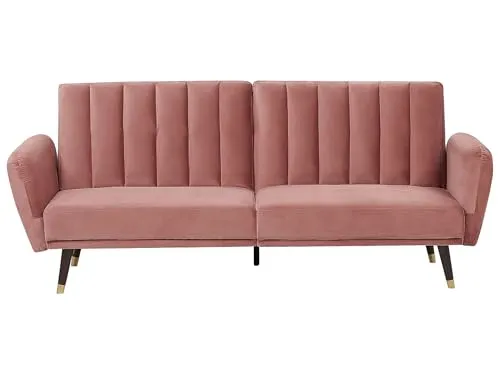 BELIANI Schlafsofa Rosa Samtstoff mit 3-fach verstellbarer Rückenlehne - Elegantes Schlafsofa im Glamour Stil, wandelbar in ein bequemes Gästebett. Hochwertiger Samtstoff bietet außergewöhnlichen Komfort und stilvolles Design.