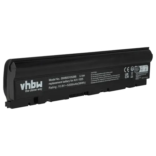 vhbw Akku kompatibel mit Asus Eee PC 1225, 1025, R052, 1225C, R052C, 1025C, 1025B, 1225B, 1025CE Notebook (5200 mAh, 10,8 V, Li-Ion)