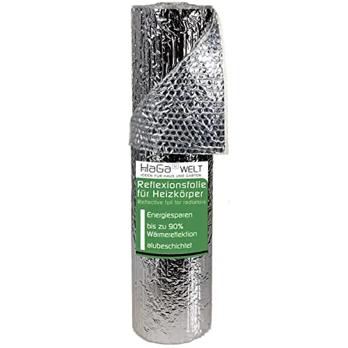 HaGa Heizkörperreflexionsfolie 0,6m x 12,5m - Heizkörper Isoliermatte zur Energieeinsparung, reflektiert bis zu 90% der Wärme zurück in den Raum für höhere Effizienz und geringere Heizkosten.