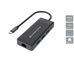 CONCEPTRONIC Dockingstation DONN14G 7-in-1 - 7-in-1 USB-C Dockingstation für Notebooks, ermöglicht Dual-Monitor-Betrieb mit 2 x HDMI und 4K Ultra HD Auflösung, ideal für Home Office und Präsentationen.