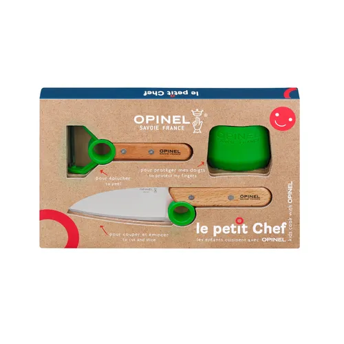 Opinel Kindermesser Le Petit Chef - 3-teiliges Küchenmesser-Set - Taschenmesser für Kinder, sicher und ideal zum Kochen und Lernen in der Küche.