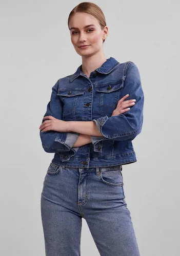 PIECES Damen Pcoia Ls DNM Jacket Mb Noos Bc, Medium Blue Denim - Funktionsjacken mit geknöpfter Vorderseite und stilvollen Zier-Pattentaschen für einen lässigen Look.