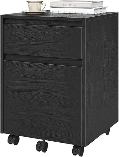 WOLTU Rollcontainer Aktenschrank mit 2 Schubladen - Schwarz - Praktischer Büroschrank mit 2 Schubladen, mobil auf Rollen und ideal zur Aufbewahrung von Unterlagen. Kompakte Maße: 40x56x40cm.