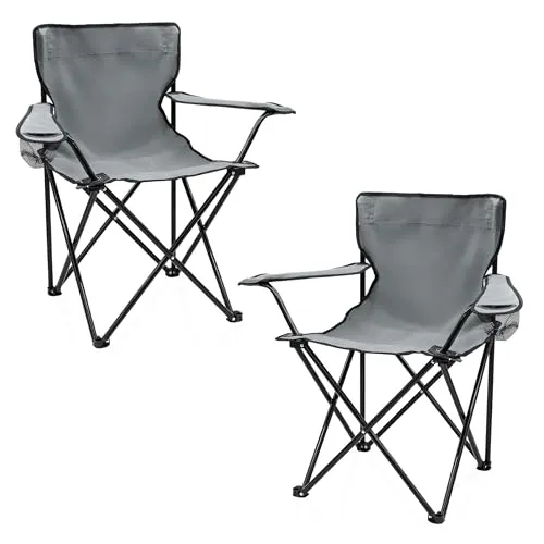 Camping Klappstuhl 2er Set mit Getränkehalter - grau - Bequeme, klappbare Campingstühle mit Tragetasche, ideal für Festival, Freizeit und Angeln. Belastbarkeit bis 100 kg, inklusive Getränkehalter für optimalen Komfort.