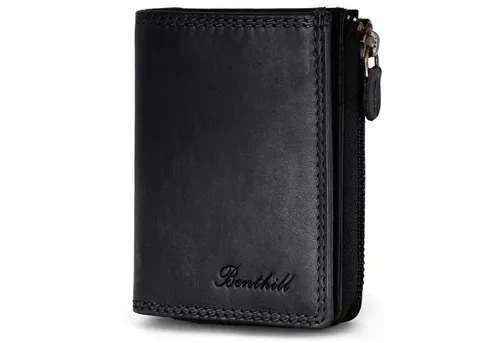 Benthill Geldbörse Klein Echt Leder mit RFID-Schutz - Geldbörse aus echtem Leder, ideal für Damen und Herren. Mit RFID-Schutz und praktischen Fächern für Karten und Münzen.