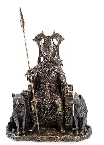 Veronese Odin Dekofigur mit Wölfen und Raben, 22cm - Sammlerfigur des germanischen Göttervaters Odin in edler Bronzeoptik, handcoloriert und detailreich. Ein majestätisches Deko-Highlight für Ihr Zuhause und Sammlungen.