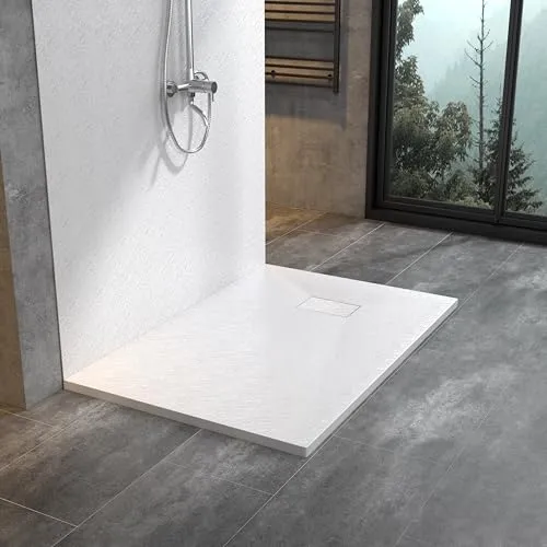 WITEN&NOCK SMC Duschwanne 120x90cm weiß Brausewanne Duschtasse extra flache Steinoptik Antirutschfür Duschkabine Duschwand