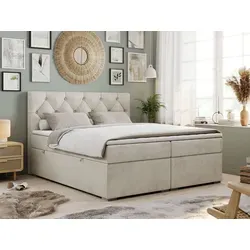 MKS MÖBEL Boxspringbett ALDA (Set, Packung, T30-Schaum, zwei Bettkästen, gepolsterte Kopfstütze), Doppelbett, Multipocket-Matratzen, Modern Bett beige 180 cm x 207 cm x 65 cm