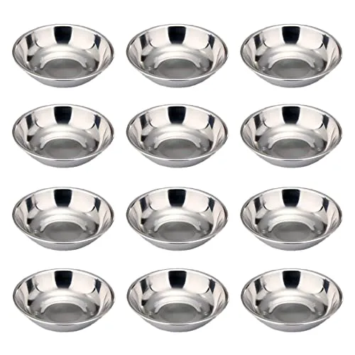 duoyif Dipschalen Mini Snack Teller Edelstahl Schälchen Klein, Saucenschälchen, Sushi-Schüssel, Dip-Schalen, Snack-Schüssel, Servierschalen Für Saucen Snacks Sushi Gewürze (Silber, 8x1.6cm)