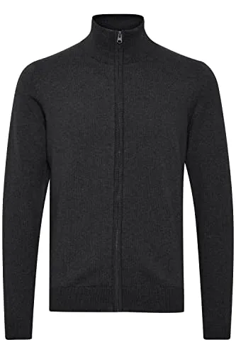 Project Melker Herren Strickjacke Cardigan Feinstrick Charcoal Mix - Modische Feinstrickjacke aus 100% Baumwolle mit hochabschließendem Kragen und verdecktem Reißverschluss. Ideal für Freizeit und Büro, kombiniert Komfort mit stilvollem Design.
