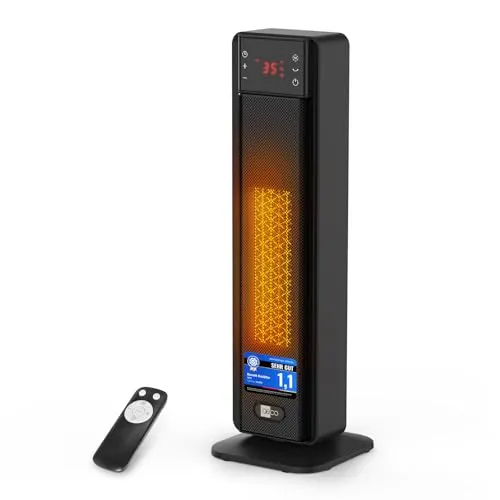 aeco EcoHeat Boost 58cm Heizlüfter mit Fernbedienung - Energiesparender Heizlüfter mit 2000W und 75° Oszillation für gleichmäßige Wärmeverteilung. 4 Betriebsmodi und komfortable Steuerung per Fernbedienung. Sicher und platzsparend – ideal für jedes Zuhause.