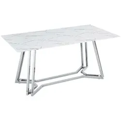 SalesFever Esstisch 160 x 90 cm - Chrom/Weiß - Moderner Esstisch mit elegantem Chromgestell, ideal für stilvolle Essbereiche und gesellige Runden.