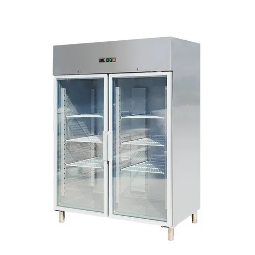 Gastro Edelstahltiefkühlschrank 2 Glastüren 1333l 1480x830x2010mm -18/-22°C