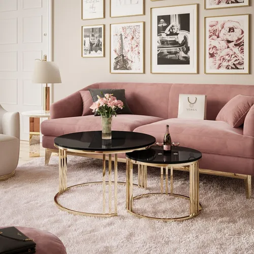 Runder Couchtisch 2in1 LORI mit goldenen Chromdetails