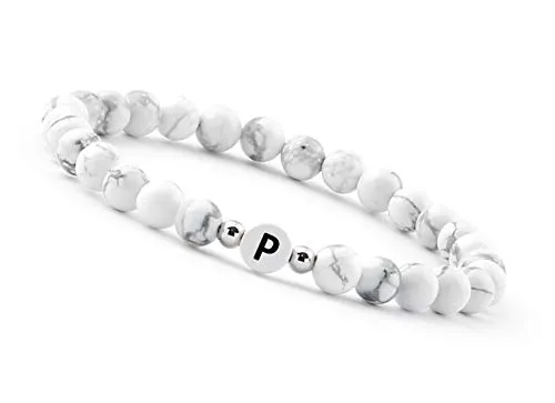 GD GOOD.designs Pärchen Armband mit Buchstaben P | Partnerarmband aus Howlith Perlen (Buchstabe P)