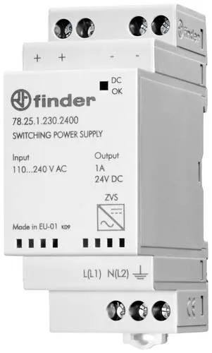 Finder 78.25.1.230.2400 Hutschienen-Netzteil - Hocheffizientes 24 V DC Schaltnetzteil mit 25 W Leistung, ideal für Elektroinstallationen, sicher dank internem Thermoschutz und Kurzschlussschutz.