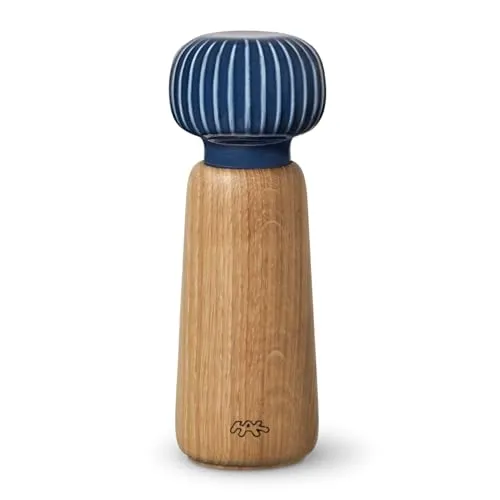 Kähler Design Hammershøi Salz- und Pfeffermühle groß, indigo - Küchenhelfer mit elegantem Materialmix aus Keramik und Holz, die Rillen im Kopf erleichtern das Mahlen und verleihen einen stilvollen Look.