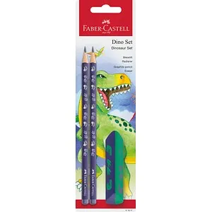 Faber-Castell 111517 - Schreibset Dino mit Bleistifte HB und Radiergummi, Schulset für Kinder