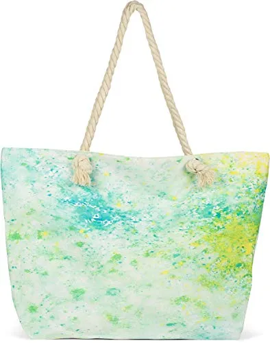 styleBREAKER XXL Strandtasche mit Pouring Flecken Print in Grün Türkis - Damen Schultertasche mit einzigartigem Pouring Print in Türkis und Gelb - ideal für Strand und Freizeit, großzügiger Stauraum für alles Wichtige und lässiger Tragekomfort mit Kordelhenkel.