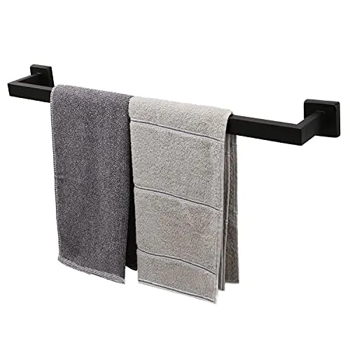 TocTen Badetuchhalter – Quadratischer Sockel, Dicker SUS304 Edelstahl, Handtuchstange für Badezimmer, Badezimmerzubehör, Handtuchstange, robuster Handtuchhalter zur Wandmontage, (Schwarz, 24)