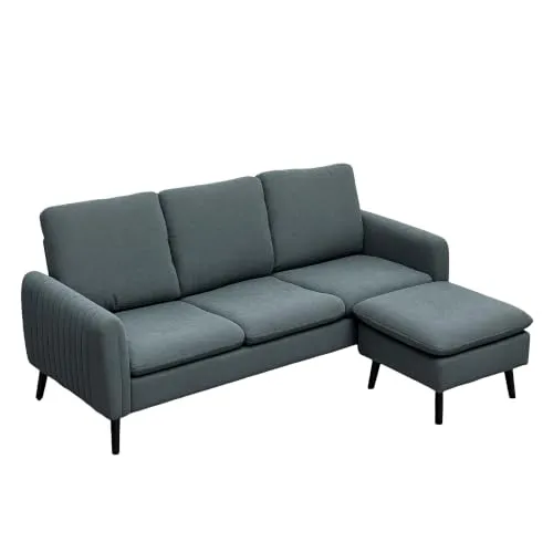 HOMCOM Ecksofa mit Schlaffunktion und Hocker