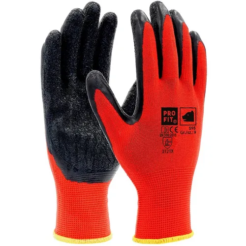 Latex-Feinstrickhandschuh, rot/schwarz, Strickbund, Gr. 7 PROFIT 595 10 Stück