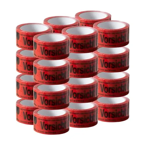 ARLI Paketband Vorsicht Glas - 24 Rollen 66m x 48mm - Robustes Paketklebeband in leuchtendem Rot mit