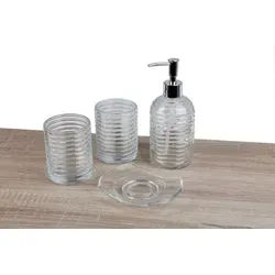 Badezimmer-Set aus Glas Seifenspender Seifenschale Zahnputzbecher Badaccessoires